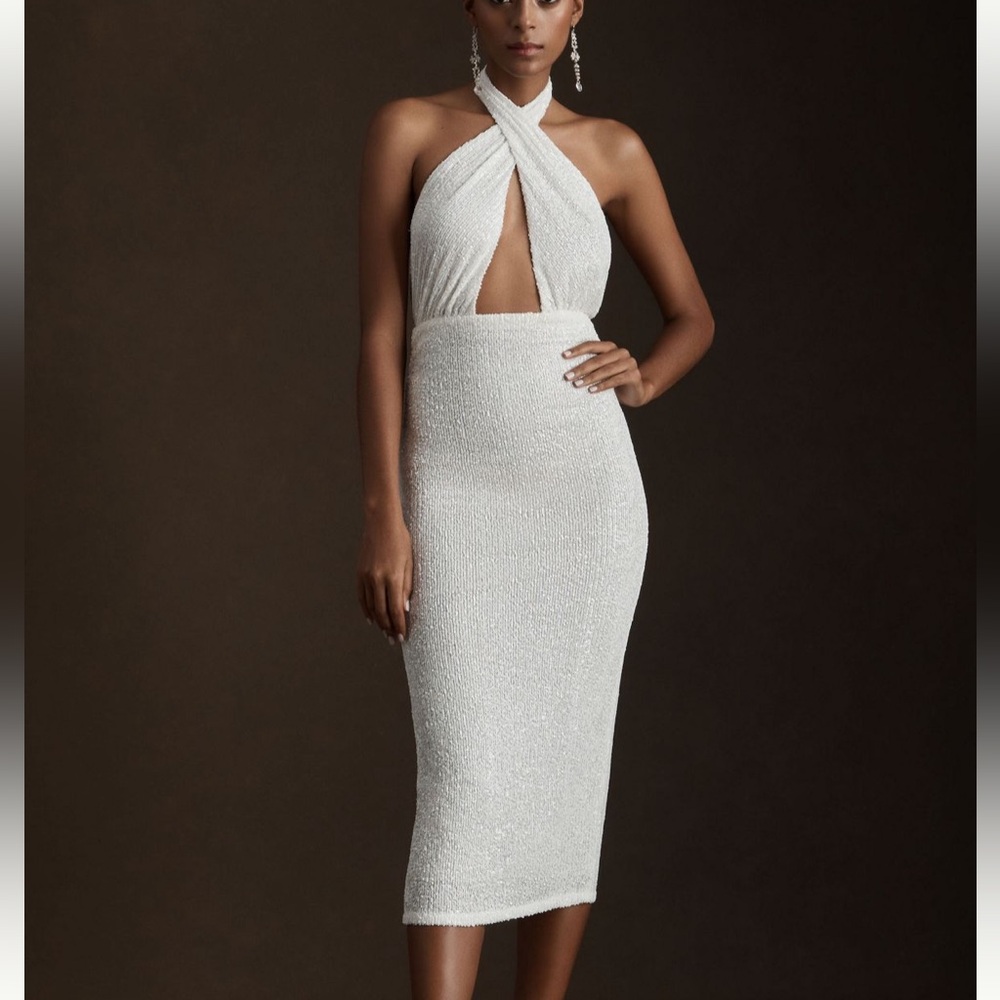 NWT Ronny Kobo Zack Halter Front-Cutout Sequin Midi Dress from Anthropologie, 4